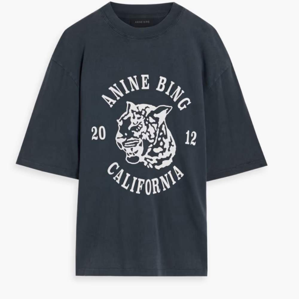 Anine Bing NWT Avi printed cotton-jersey T-shirt Charcoal